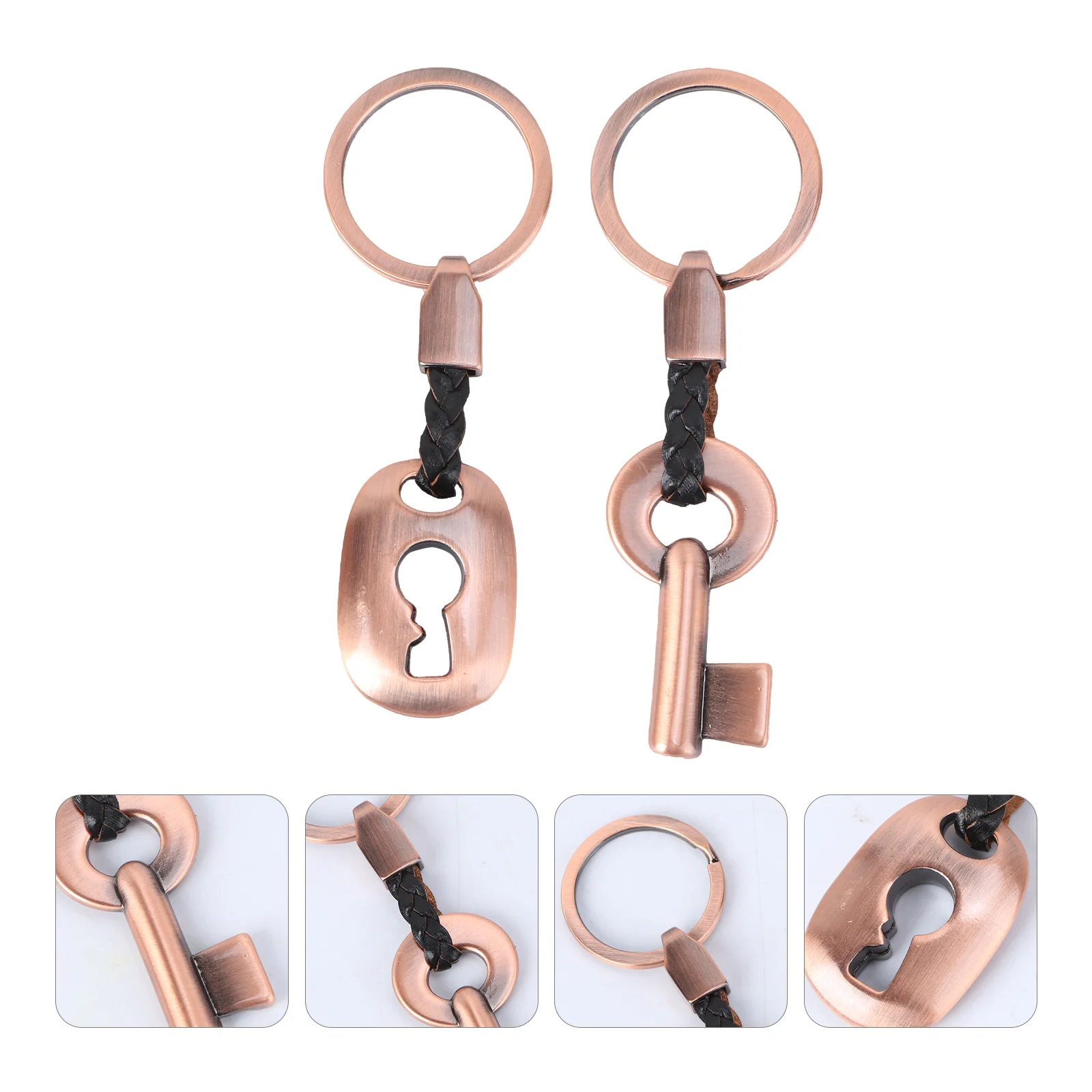 

2 Pcs Creative Key Lock Personalized Keychain Keyrings Couples Necklace Photo Miss Lanyards