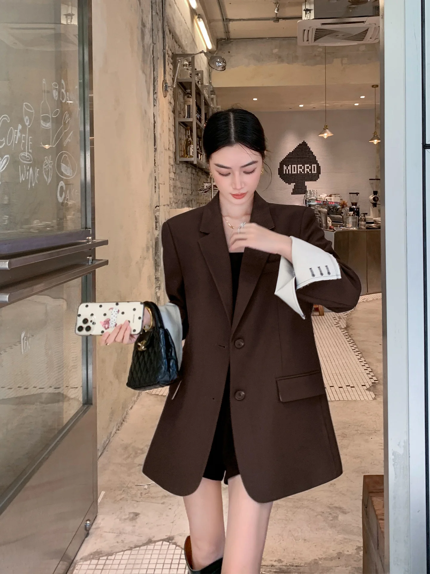 

Binguo Vintage Mermaid Cuffed Sve Single Button Women's Suit Casual Loose Outerwear Polyester Commute Sle Long Sve