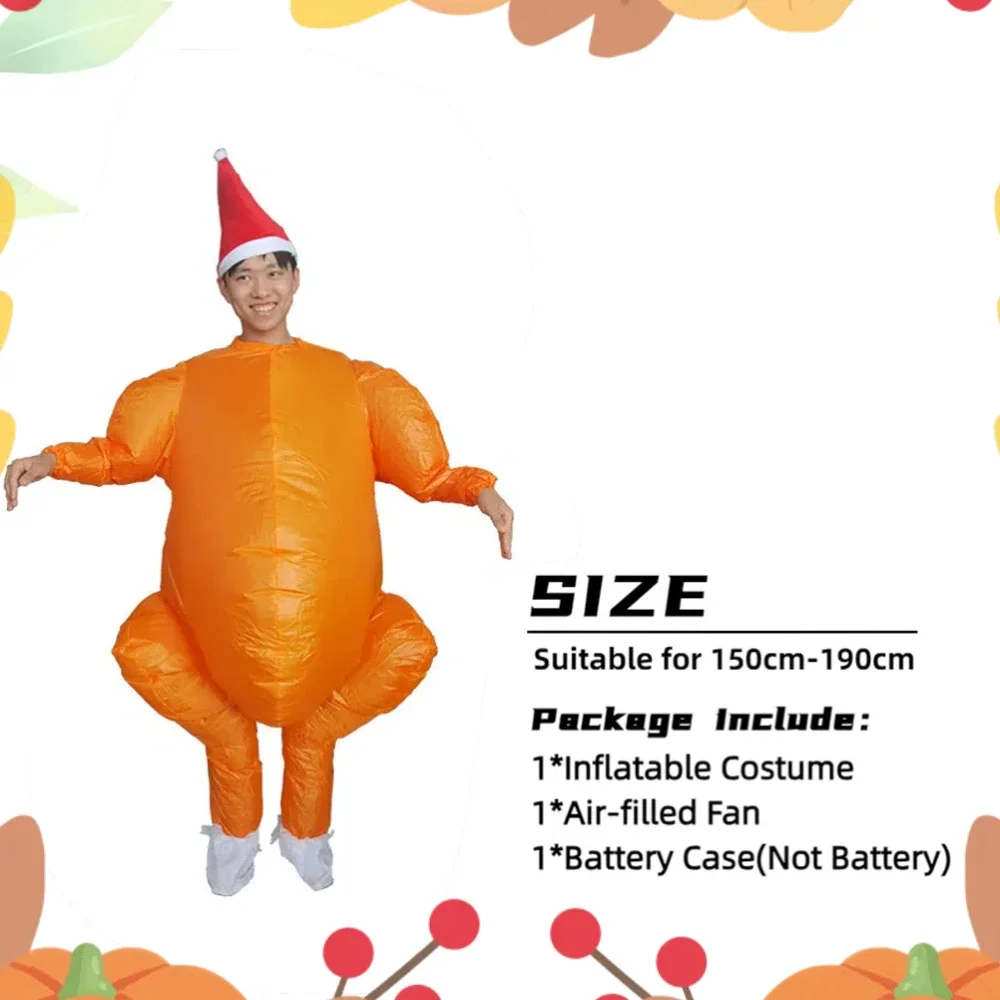 Inflatable turkey costume with Christmas hat, funny jumpsuit costume for Thanksgiving themed party
