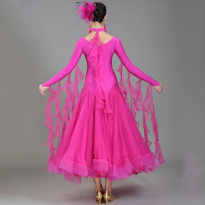 Ballroom Dance Dress Women Competition Long Sleeves Modern Costumes Big Swing Standard Party Waltz Stage Performance Clothes