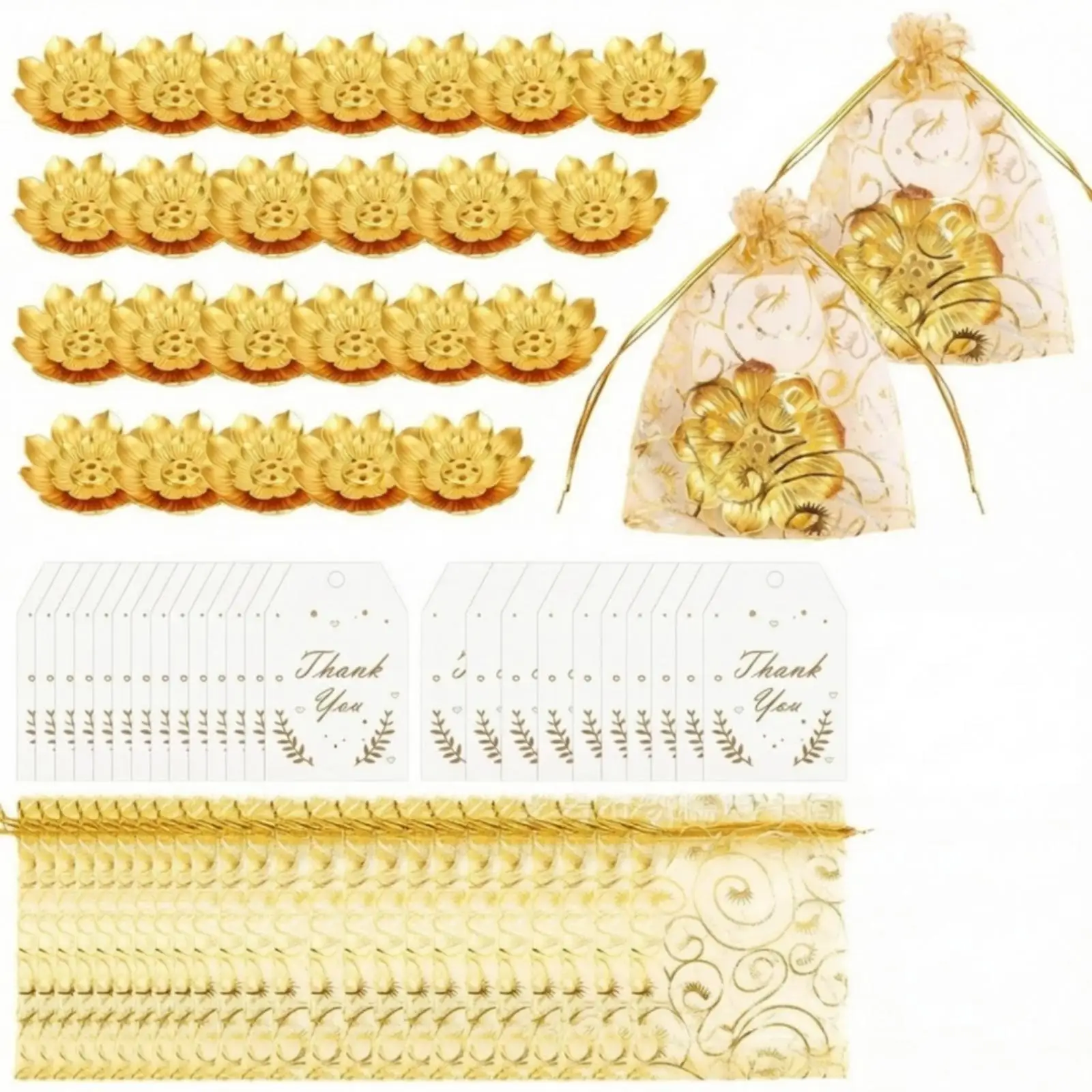 24 Pieces Gold Lotus Incense Holder Perforated Two-tierLayer Petal Incense Holder for Indian Festival Return Gifts