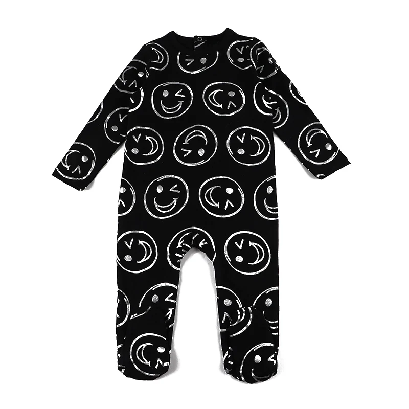 AA-baby footie clothes kids smile print romper baby boy and girl clothes long sleeve summer spring round neck cotton romper