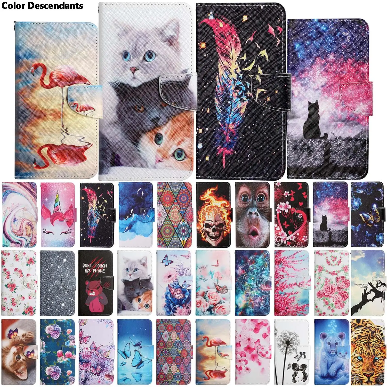 Cute Painted Leather Flip Case For Samsung Galaxy A10 A20 A30 A40 A50 A70 A13 Lte A30S A50S Wallet Card Holder Stand Etui