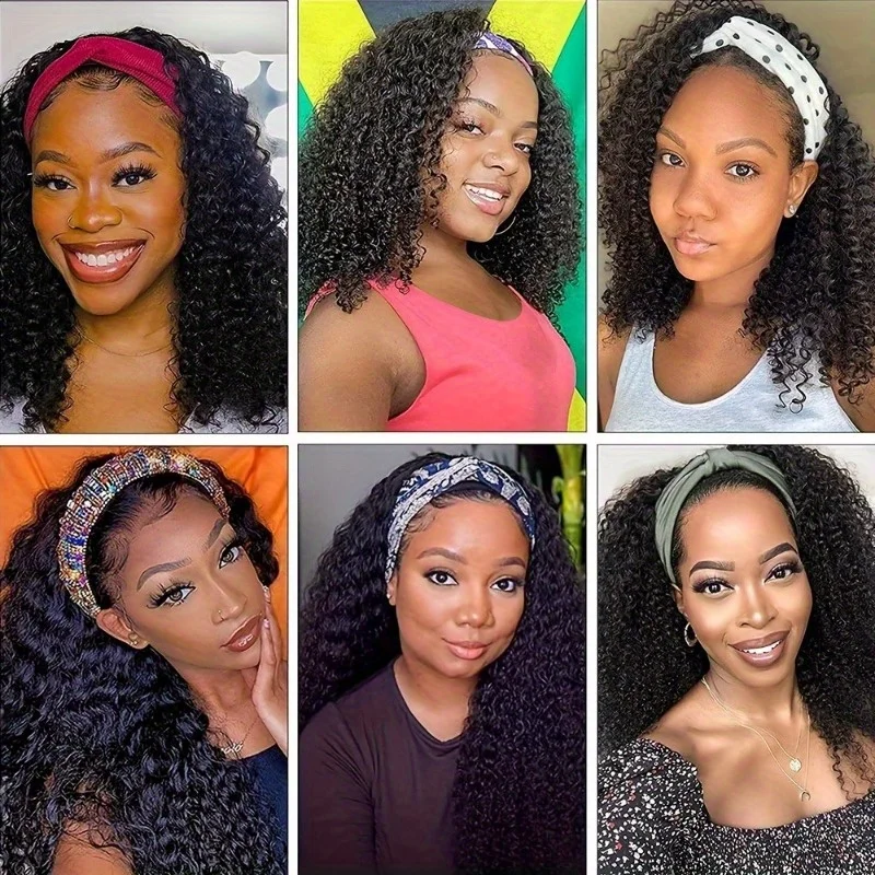 200% Dichte Body Wave Brasilianisches Remy Echthaar Vollmaschinell Gefertigte Perücke Kinky Curly Stirnband-Perücke für Frauen – Detail 8