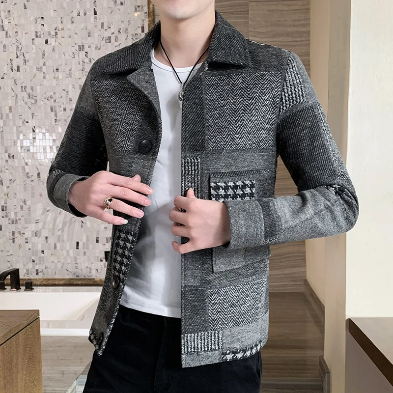 Autumn Winter High Quality Men's Plaid Jacket Multi-Pocket Turndown Collar Buttons Jacket Coat Fashion Casual Outdoor Coat