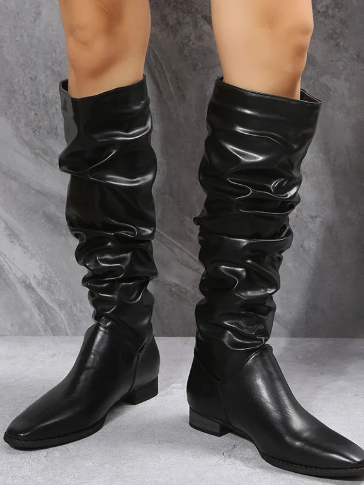 Femmes bottes longues nouvelles bottes pour femmes mode bout pointu bottes hautes confortable mi talon sans lacet femme chaussures botte