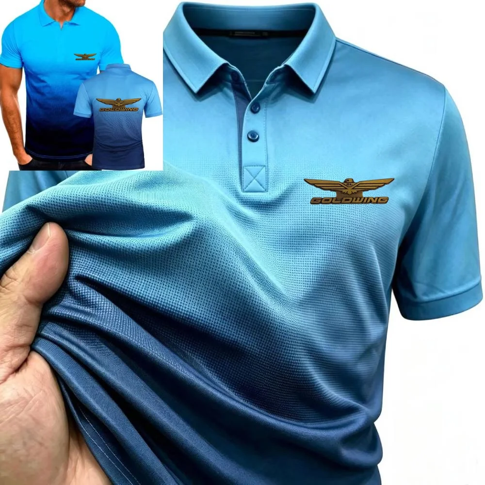 Summer New Goldwing GL1800 Motorcycle Men's Polo Shirts Gradient Color Lapel Tshirt Sport Youth Short Sleeve Tees Daily POLOS