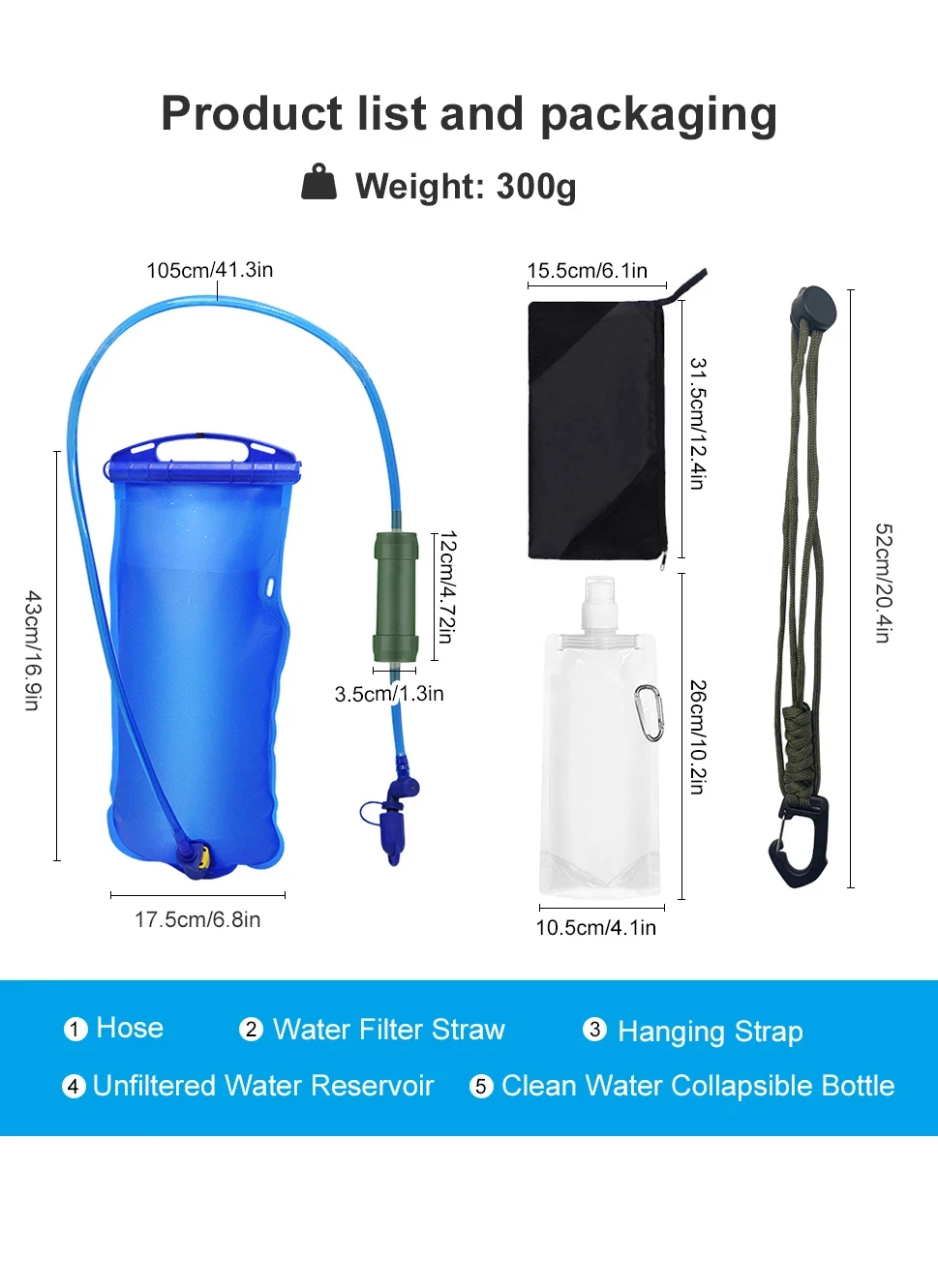 Outdoor Survival Water Filter Straw with Gravity Water Bag Filtration System Portable Water Purifier Emergency Accessories