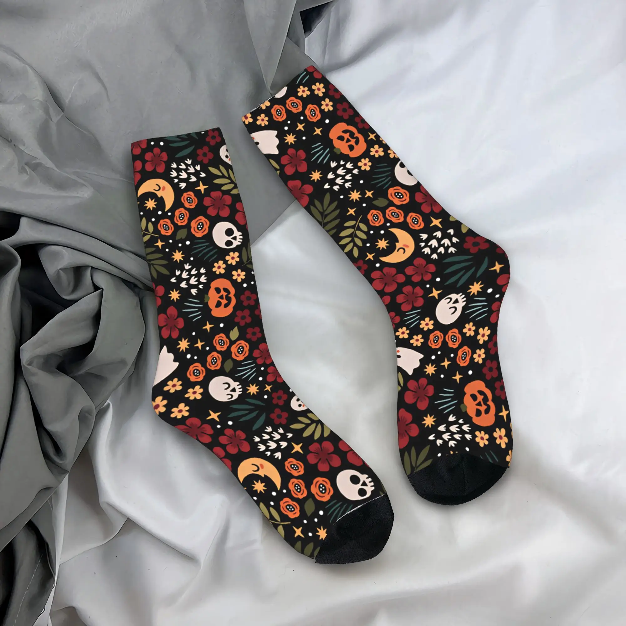 Halloween Skeleton Flower Stockings  Pattern Gothic Socks Spring Anti Skid Socks Unisex Men Running Sports Comfortable Socks