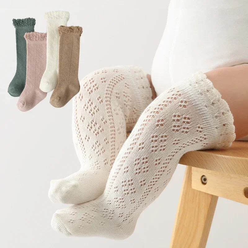 Chaussettes hautes en coton pour nouveau-né, chaussettes non aldes pour tout-petits, accessoires pour bébé, vêtements pour fille, mignon, long