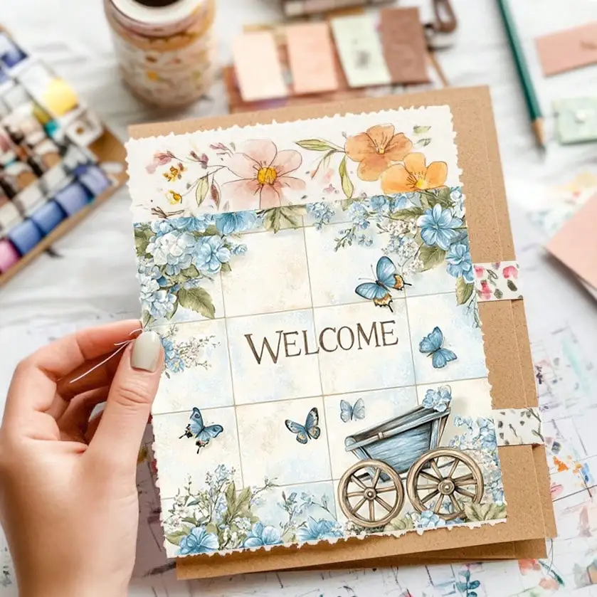 36 ورقة ألوان مائية زرقاء حديقة قصاصات ورقية حزمة ، القرطاسية خمر الفن الحرفية نمط سكرابوكينغ ورقة لمجلة غير المرغوب فيه