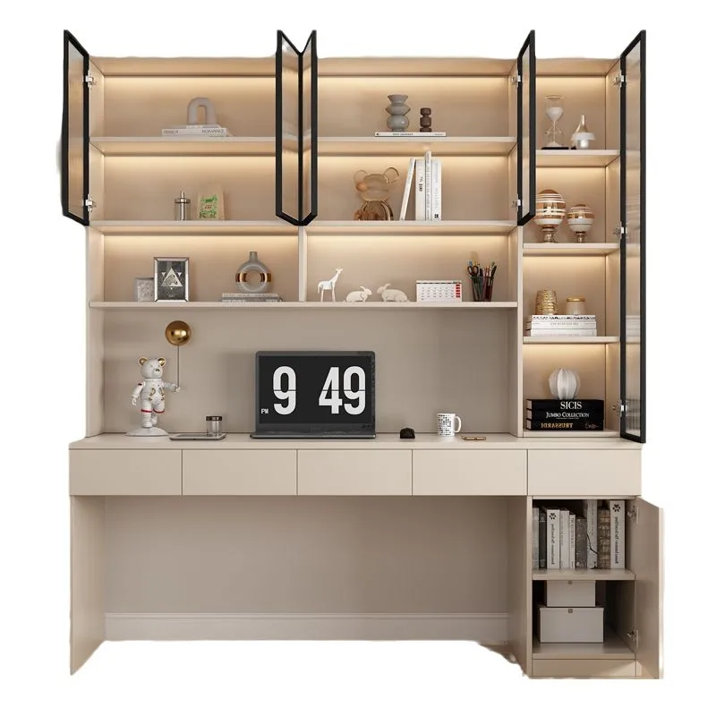 #Solid wood computer desk bookshelf integrated bookcase student writing desk bedroom desk storage home office