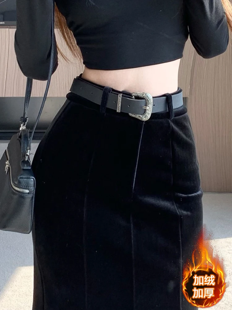 Thick gold velvet half skirt women's autumn and winter new fashion high waisted slimming fish tail wrapped hip skirt
