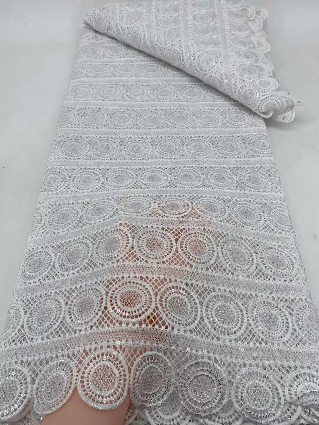 

African Guipure Embroidery Lace Fabric 5 yards 2025 High Quality White Cord Lace For Women Party Dress French Lace Wedding Sewin