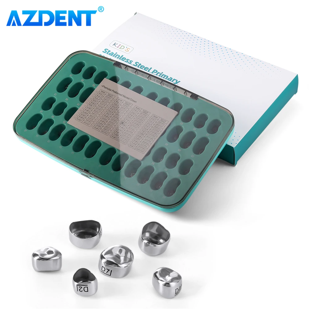 48PCS AZDENT Dental Kids Primary Molar Crown Teeth Preformed Stainless Steel Temporary Crowns Kit Pediatric Dentistry Supplies