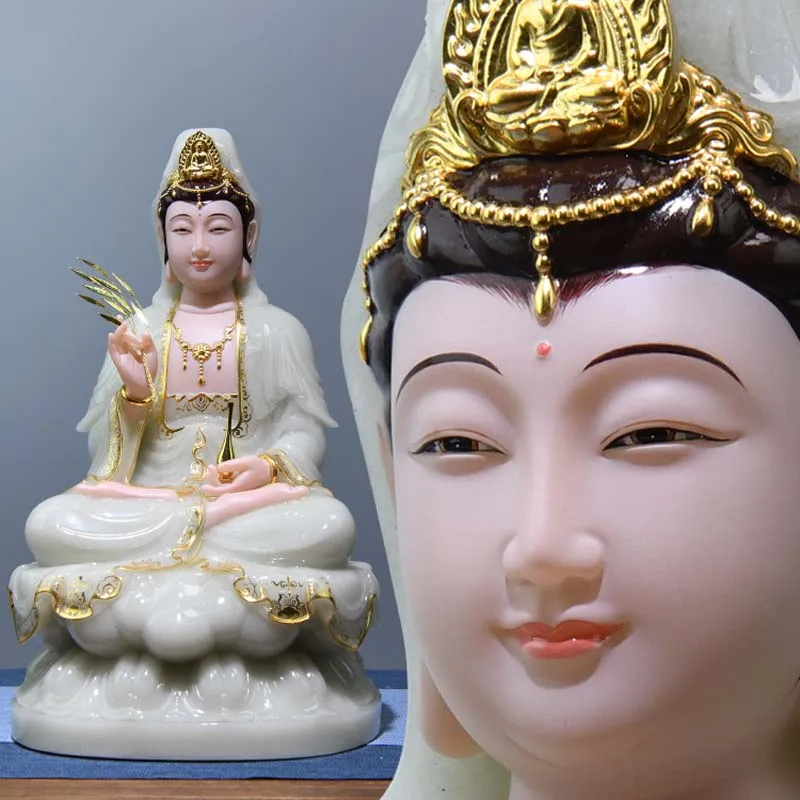 High grade jade Buddha statue Southeast Asia HOME Shrine Buddhism Worship Godness Guanyin Avalokitesvara