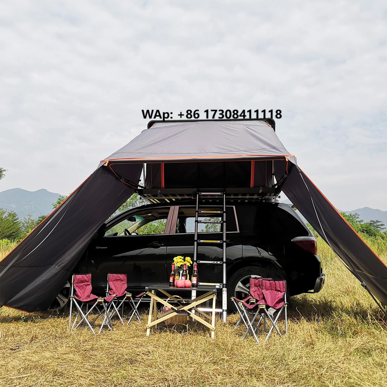 Waterproof Double Layer Sunshade Folding Roof Top Pop-up Car Camping Outdoor Tent with Awning