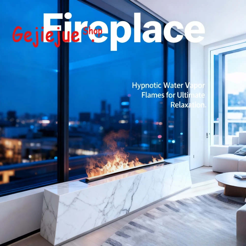 Water Vapor Fireplace with Mist & Sound Effects No Smoke/No Fume Electric Fireplace Vent-Free APP Control Home for Modern Homes