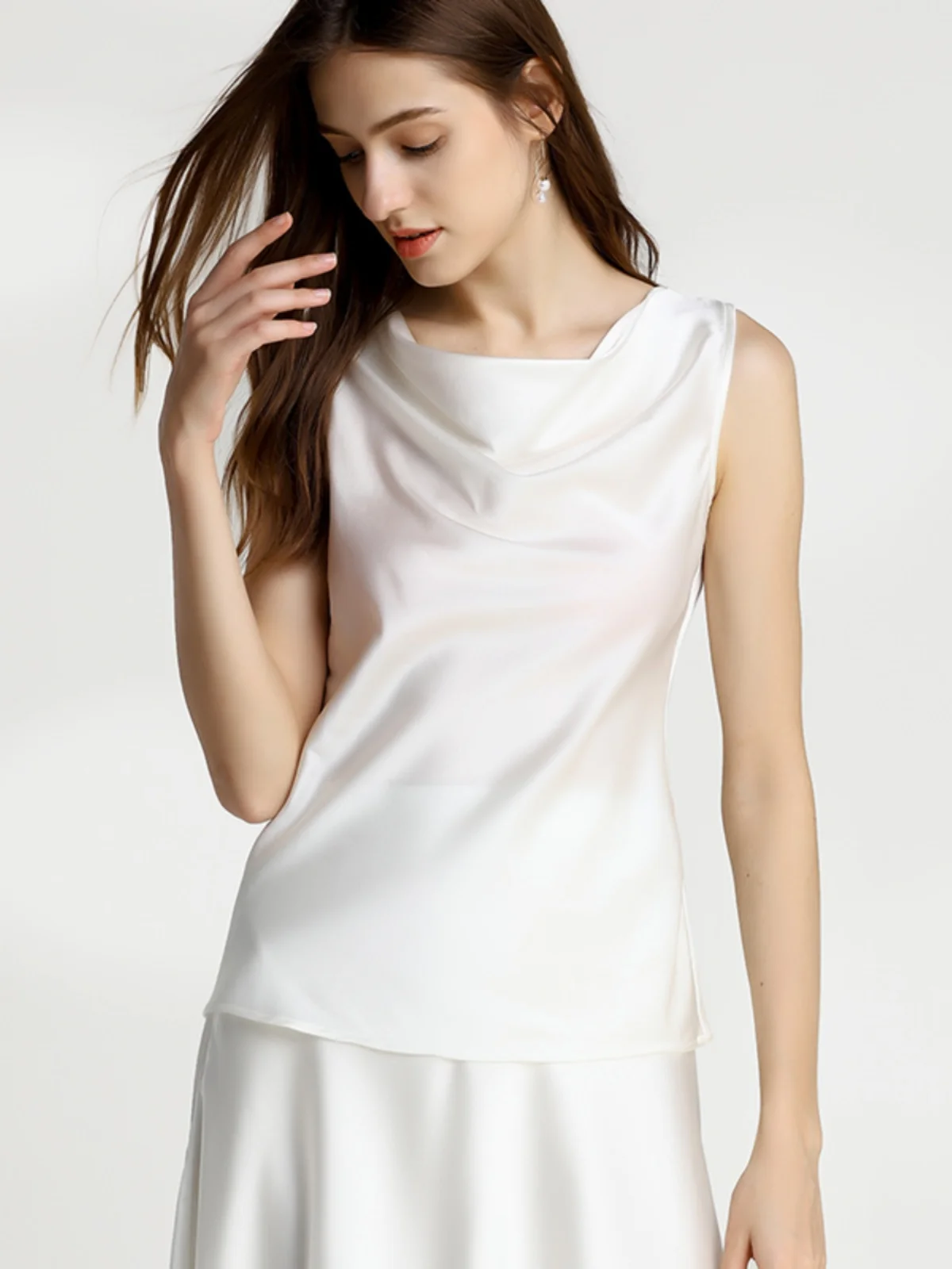 

Tao Beau Women's Silk irt Svel Slim Fit White Heavyweight Silk Wrap Ne Design Commute Sle Pure Color Spring 209