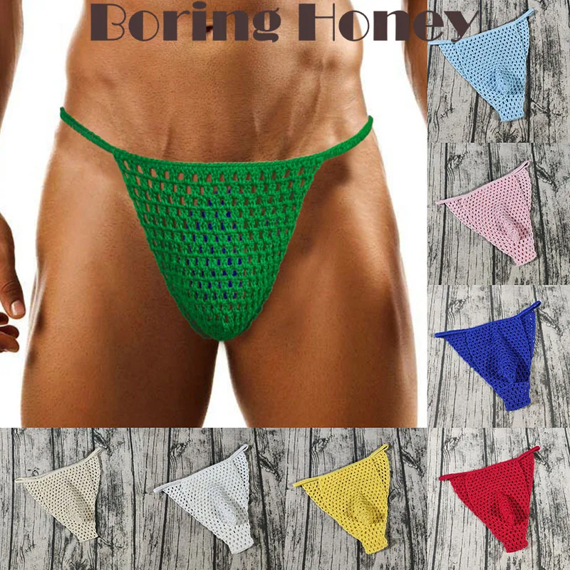 

Boring Honey All-Match Man Women Sexy Breathable Underwear Hand Crocheted Seaside Sunbathing Swimsuit Trunks Hollow Thong Man