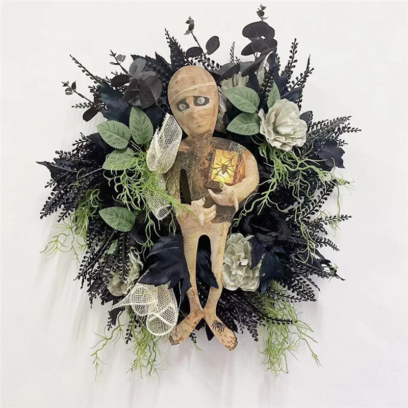 

A71Z New Halloween Mummy Wreath for Front Door, Halloween Wreath Mummy Halloween Wreath Scary Halloween, Halloween Skull