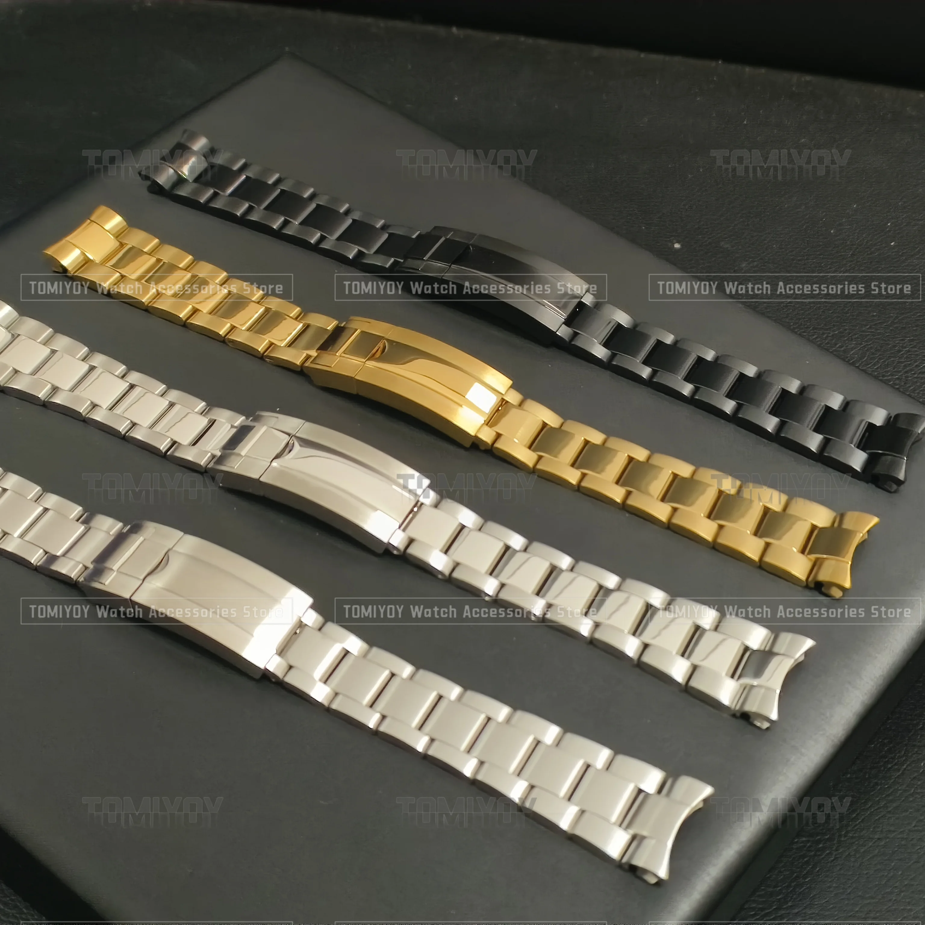 20MM 21MM Solid Curved End Gold Black Silver Brush Polish Oyster Watch Strap Bracelet Fit For Rlx DYN Mechanical watch