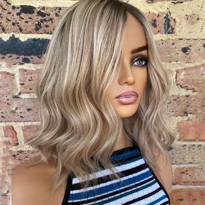 

Glueless Natural 18inch highlight blonde Wave 5*5 Lace Front Hair 100% Human Hair Wig 150 Density Baby Hair Pre-Plucked Soft Hair Wig