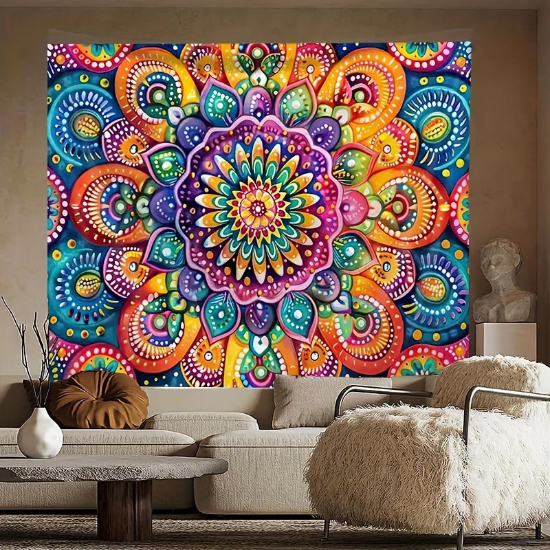 VIKAMA 1 piece Mandala Flower Tapestry For Decoration In Living Room, Bedroom Party Colorful Wall Hanging, Floral Pattern Design