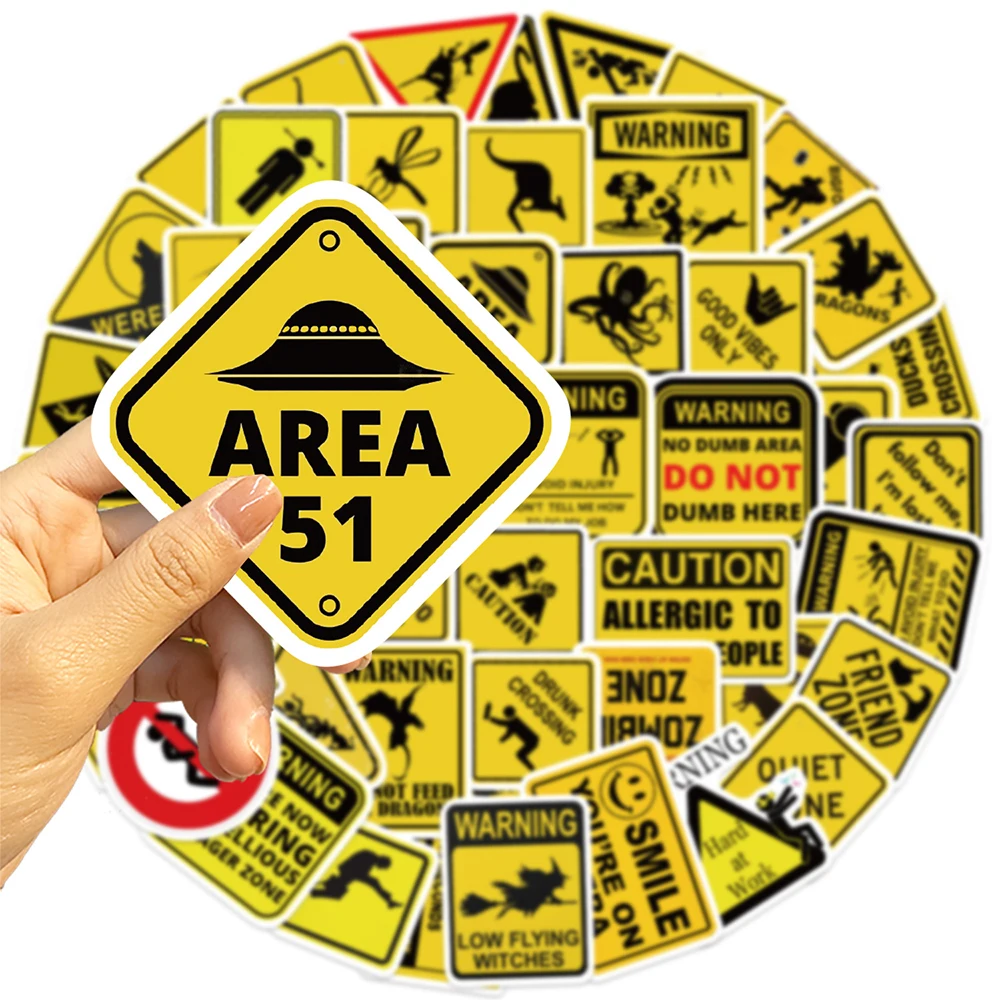 

10/30/53pcs Cool Creative Warning Sign Stickers Waterproof DIY Skateboard Helmet Phone Diary Funny Cartoon Decals Decoration Toy