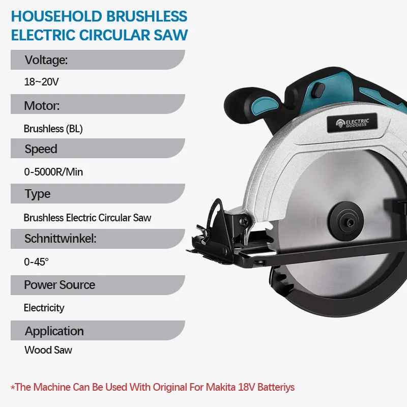 5/7-inch Cordless Blue Electric Circular Saw 1200W Brushless Portable Cutting Saw Woodworking Tool For Makita 18V Batteries