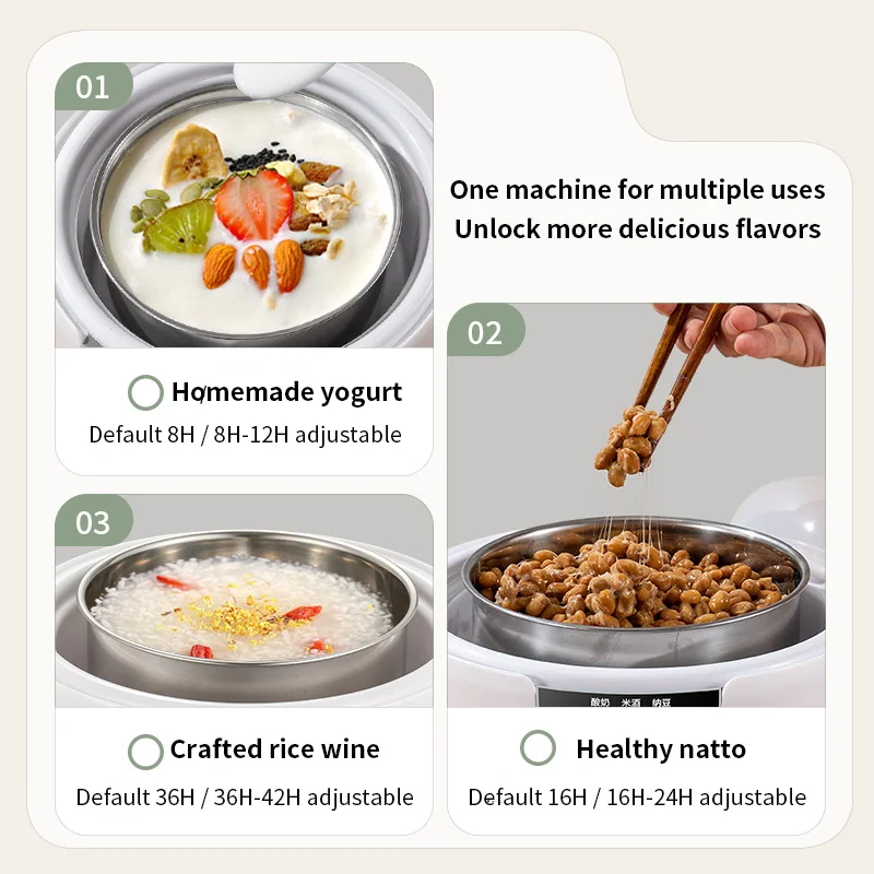صانع الزبادي الكهربائي الصغير التلقائي متعدد الوظائف آلة الزبادي المطبخ الأرز صانع النبيذ ناتو آلة التخمير المنزلية