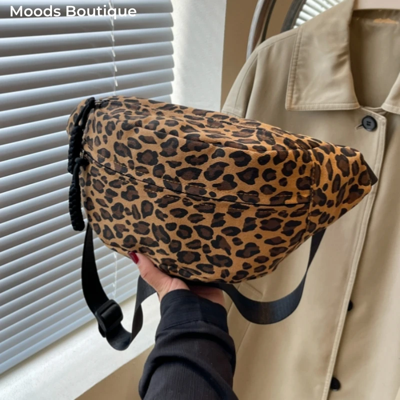 Large Size Leopard Prints Chest Bags For Women Canvas Large Capacity Shoulder Crossbody Bag 2024 Summer Latest Waist Fanny Pack