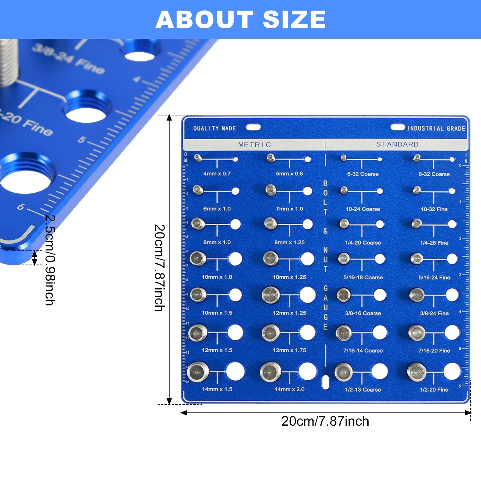 Nut and Bolt Thread Checker Set Aluminum Alloy 28 Thread Identifier Gauge Inch and Metric Size Precise Screw Measuring Gauge