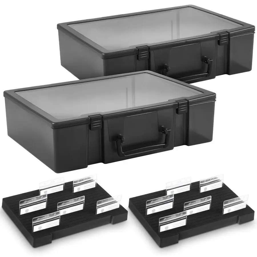 

2 Pcs Name Tag Holder with Case, Foam Name Badge Storage Tray Holds 48 Badges ID Badge Tray Organizer for Desk Classroom Office