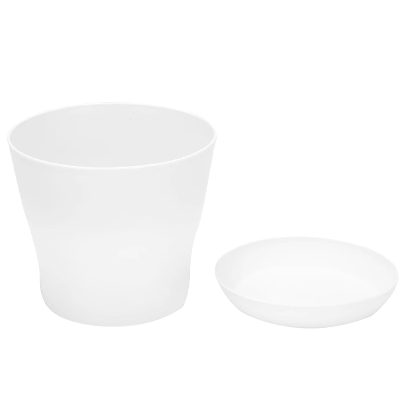 5X Plastic Plant Flower Pot Planter With Saucer Tray Round Gloss Home Garden Decor, White Upper Caliber - 17Cm/6.69Inch