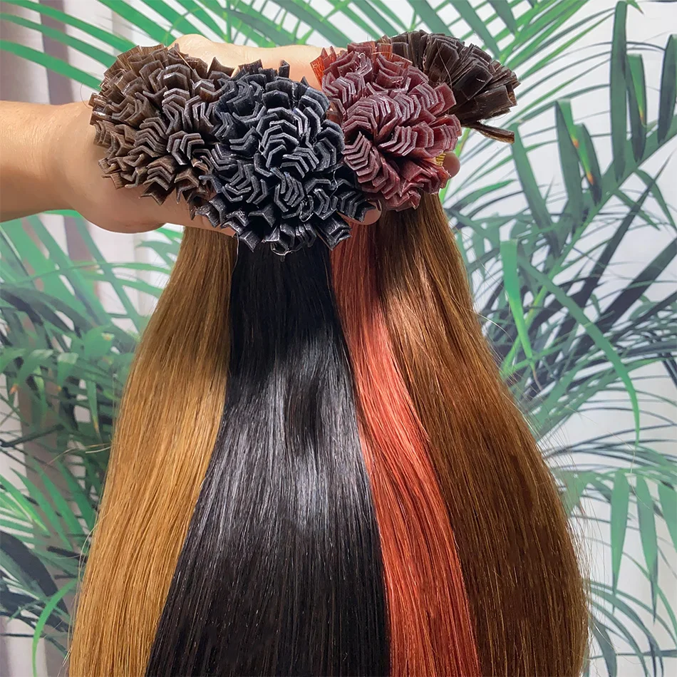 인모 헤어 익스텐션 V팁 케라틴 캡슐 100% 레미 천연 인모 V팁 머신으로 제작된 여성용 헤어 익스텐션