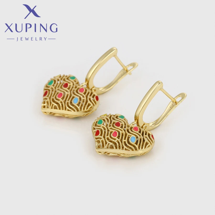Xuping Jewelry Charm Fashion Copper Alloy Love Heart Light Gold Color Hoop Earrings for Women Girl Party Gift X000909413