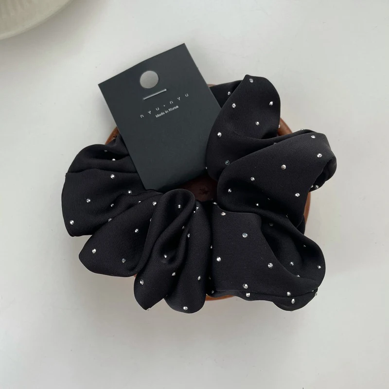 retro star dot black Satin large intestine hair ring Korean temperament hair rope simple design back headhair accessoriesfemale