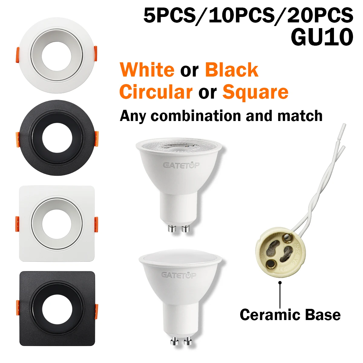 5/10/20pcs 5W Energy saving GU10 Ceiling Spotlights Downlight LED Angle adjustable rotating AC220V 120V indoor lighting