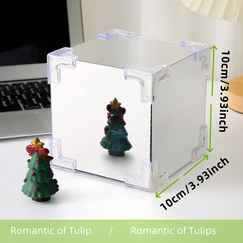 DIY Tulip Mirror Cube Lamp Simulation Flower Bedroom Sleeping Table Lamp Handmade Craft Tulips Mirror Night Light Birthday Gifts