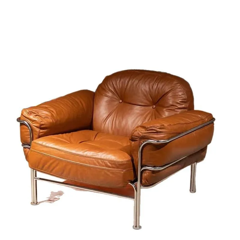 

Medieval lazy sofa chair designer stainless steel leisure single chair living room balcony villa study