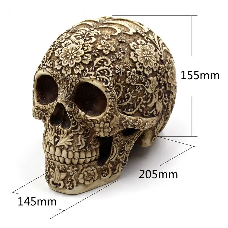 Handcrafted Resin Skull Flower Decorative Figurine Inspired by Southeast Asian Artistry for Halloween Desktop Display and Themat