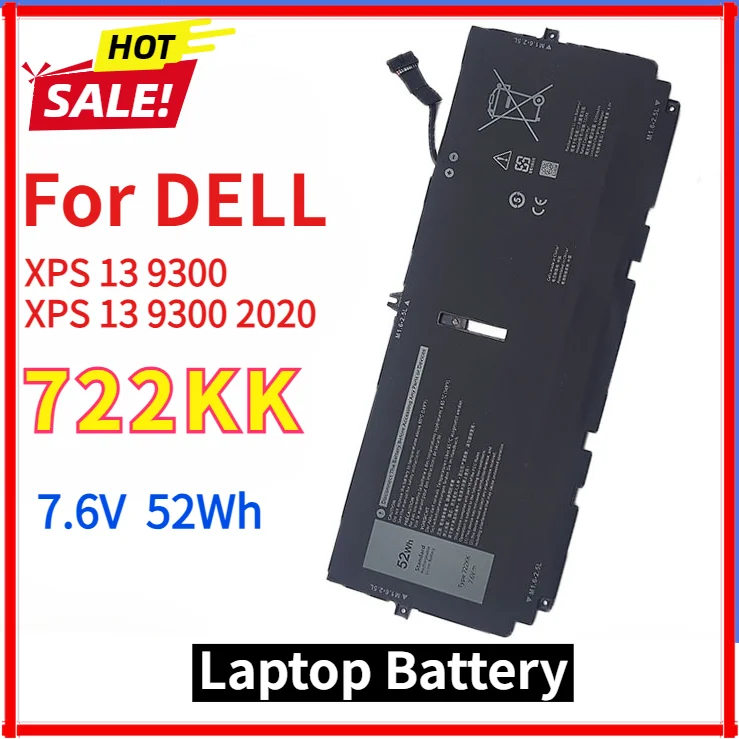 

New 722KK Laptop Battery for DELL XPS 13 9300 9310 9380 Series P117G P117G001 P117G002 2XXFW FP86V WN0N0 7.6V 52Wh