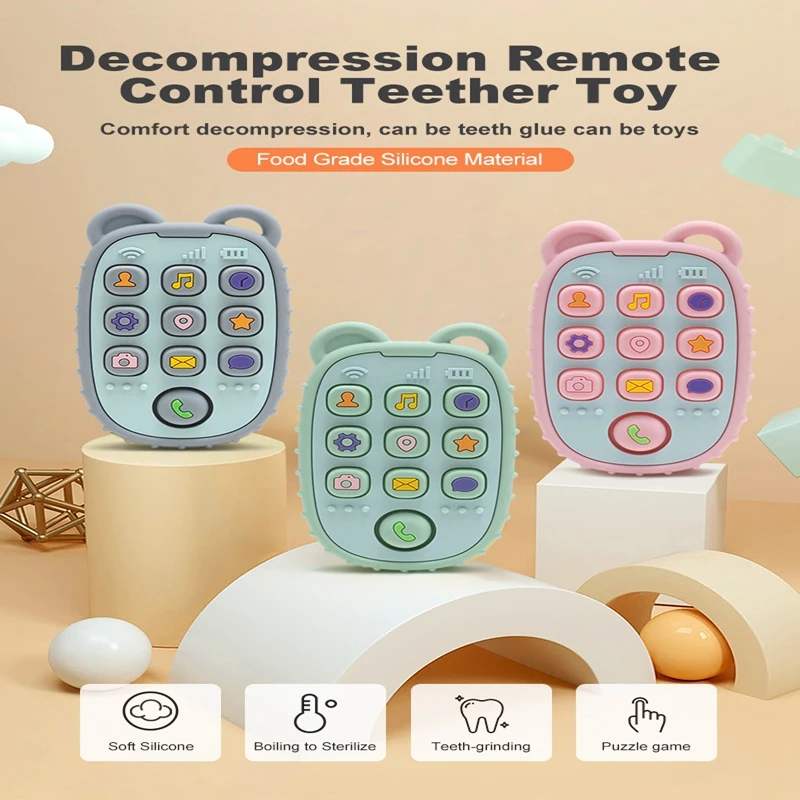 1Pcs Baby Teether TV Remote Control Shape Silicone Teether for Rodent Gum Pain Teething Toy Sensory Educational Toy Kids