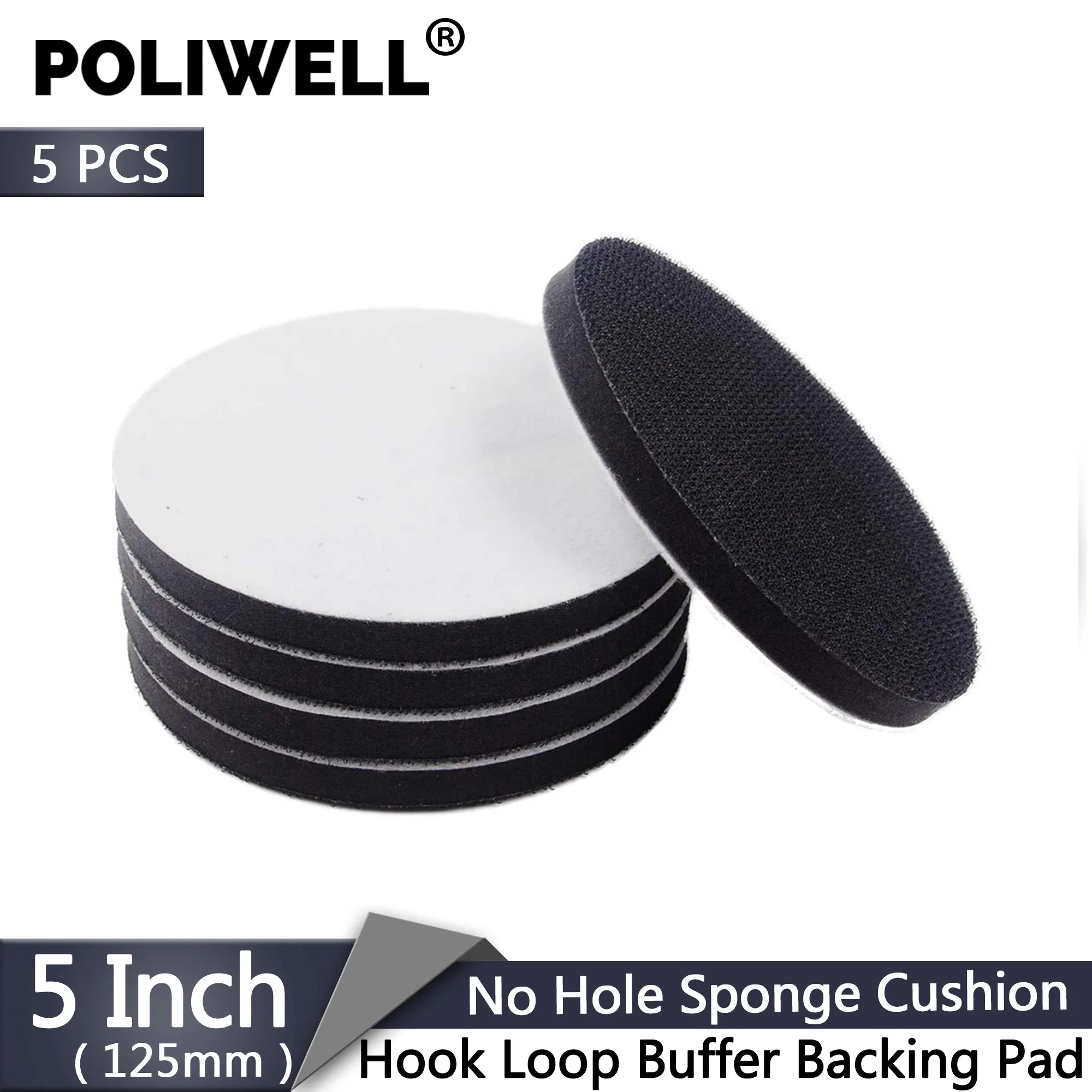 5PCS 5 Inch 125mm No Hole Interface Pad Hook and Loop Soft Density Sponge Cushion Buffer Backing Pad for Sander Sanding Pad