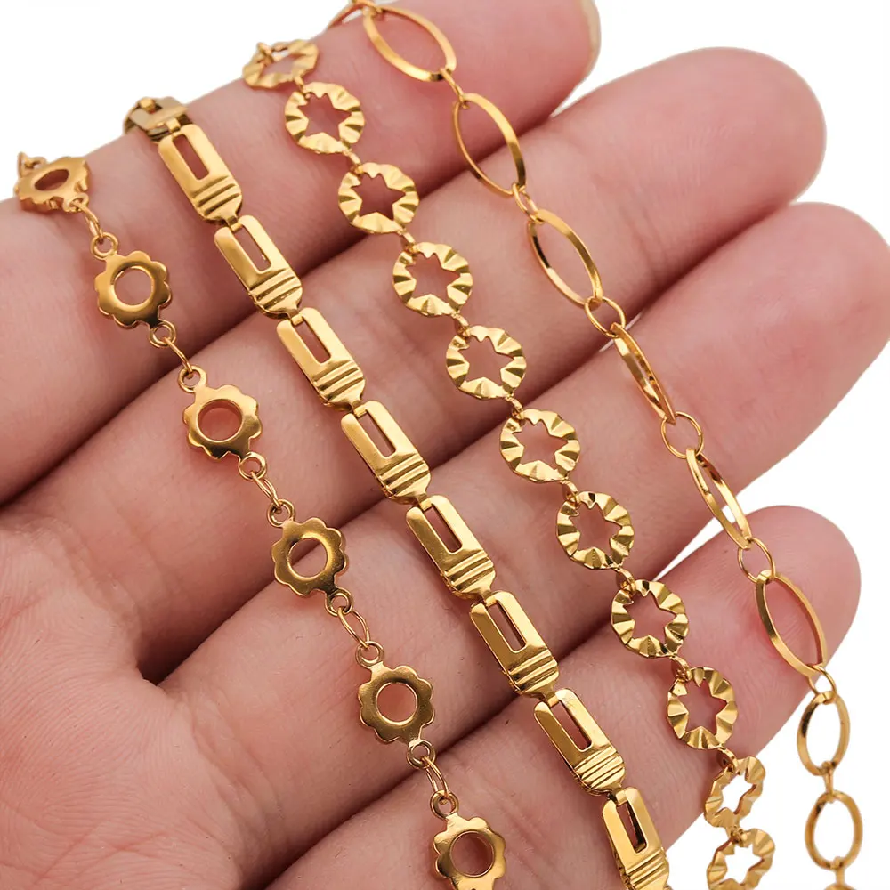 1m Stainless Steel Link Chains 18K Gold Plated Pentagram Flower Chains for DIY Women Necklace Bracelet Making Supplies Wholesale