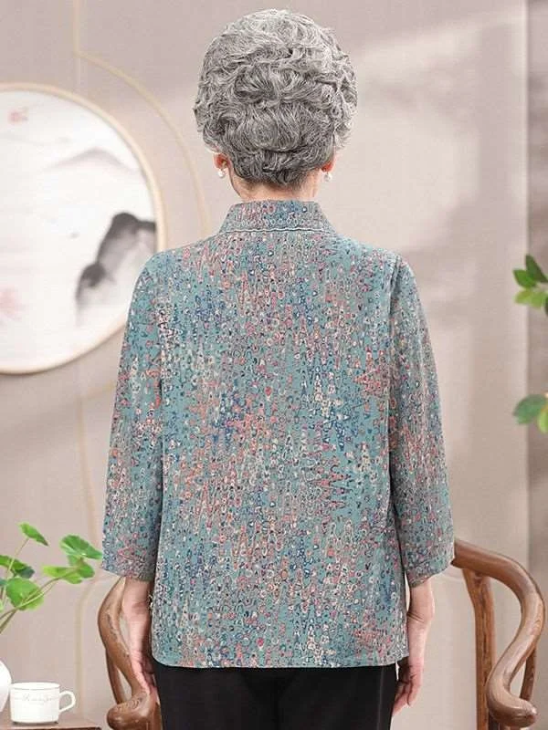 

Ele Silk Tee-quarter Sve irt Dr for Older Women Summer Vintage Sle Thiened Polyester ort Length Cardigan