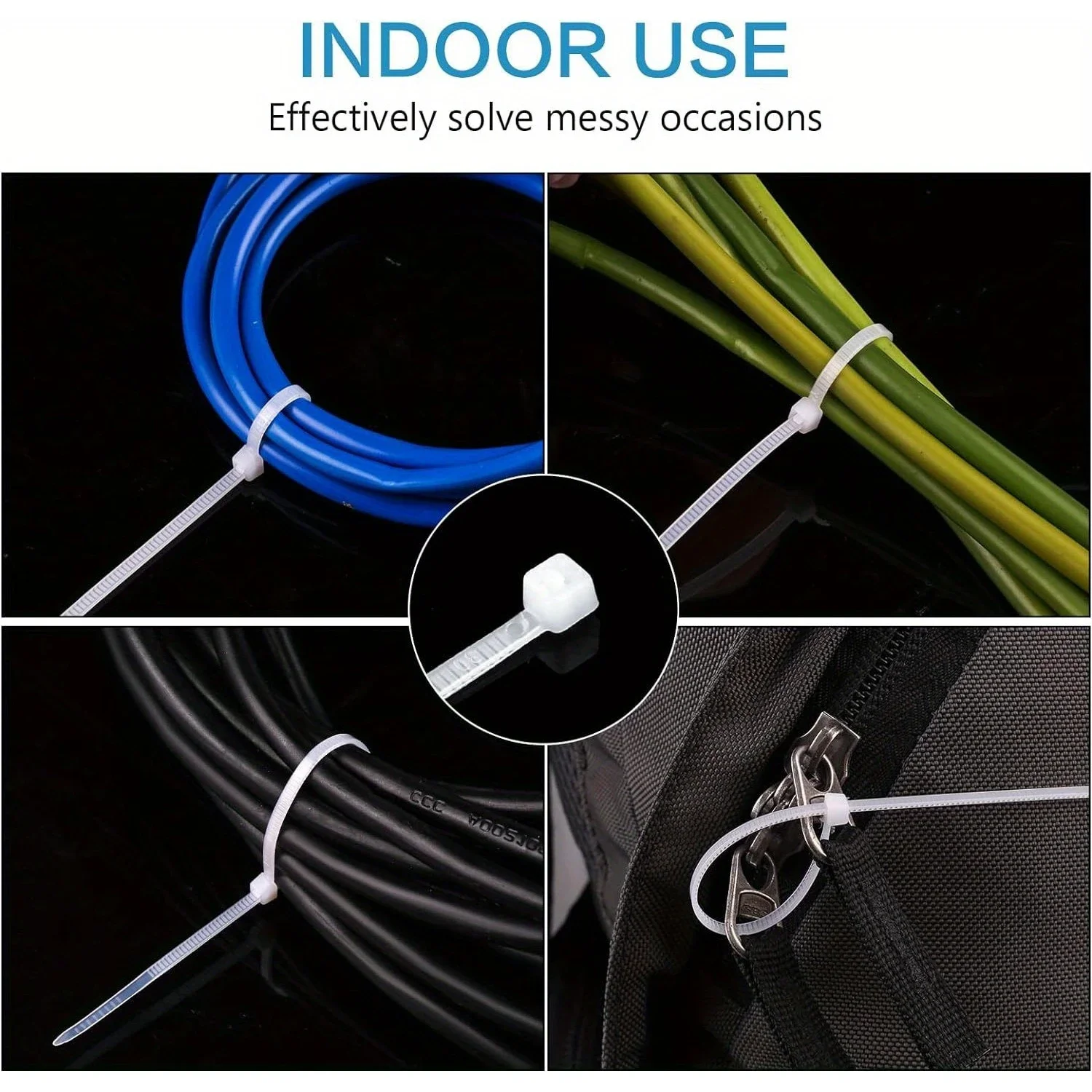 Abraçadeiras de nylon com travamento automático branco de 1000 pacotes – Abraçadeiras de plástico duráveis de 4 polegadas para uso interno e externo