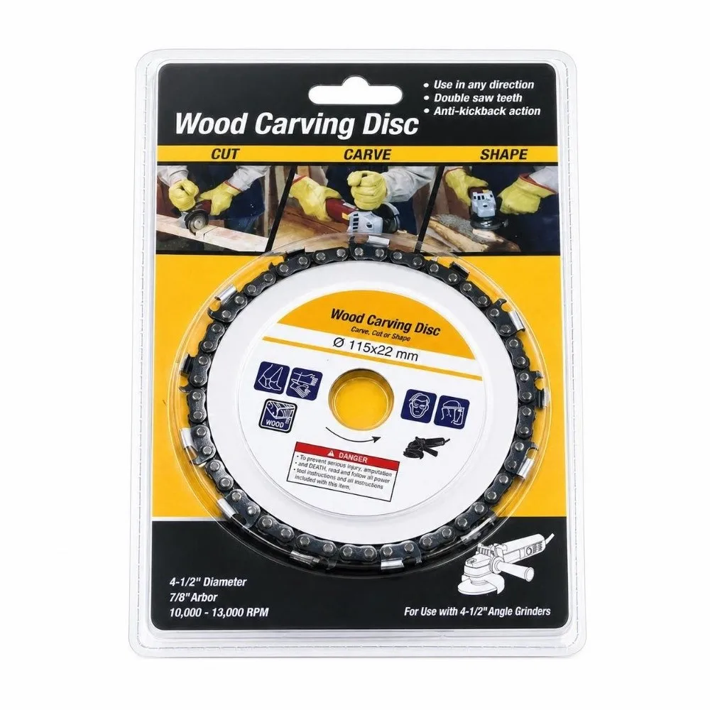 13 Teeth Wood Carving Disc 7/8 Inch Arbor 115mm Diameter Chain Saw Blade Yellow Coated Circular Plate Design