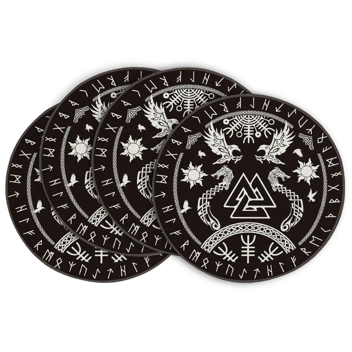 

Boho Round Placemats ,14 Inch Seasonal Daily Black Teal Flowers Bohemia Table Mats for Party Kitchen Dining Decoration